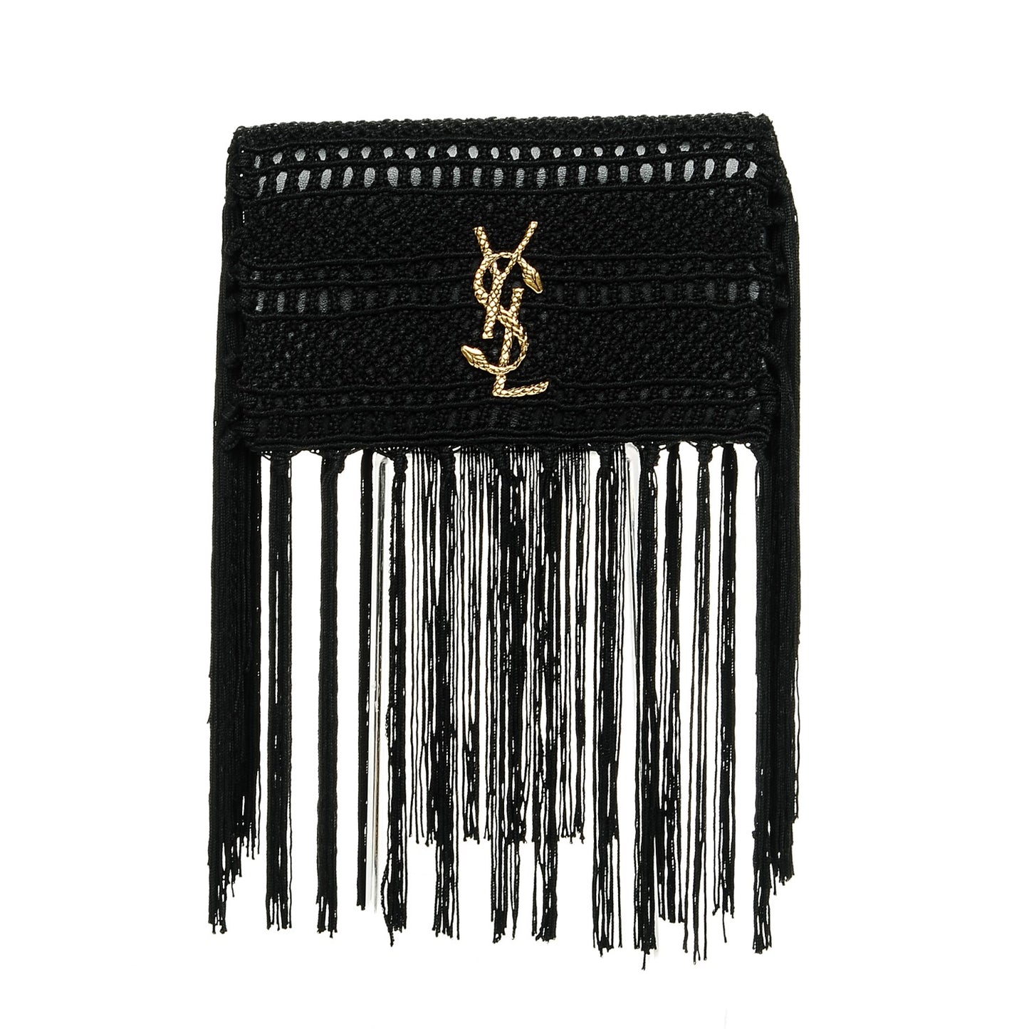 Crochet Fringe Monogram Serpent Clutch Black