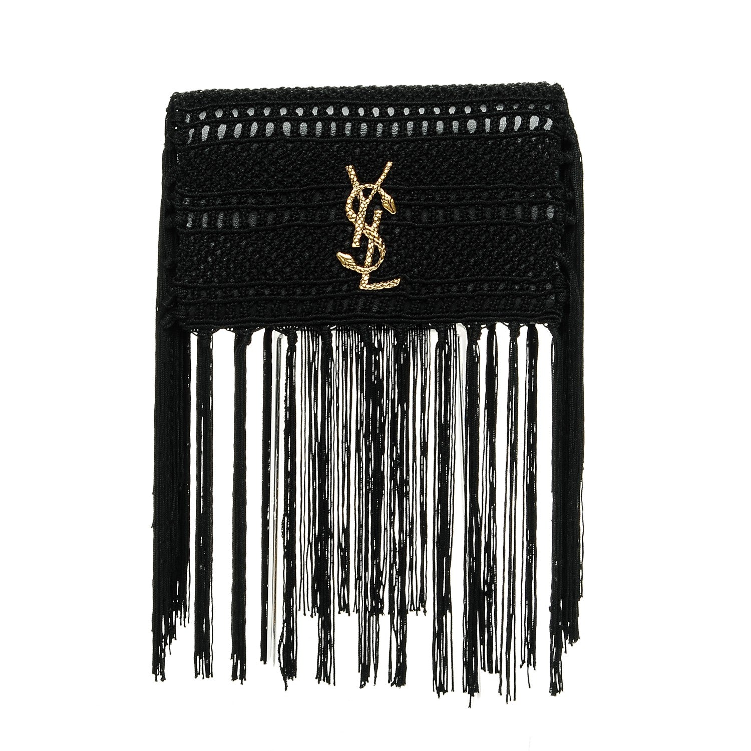 Saint Laurent Crochet Fringe Monogram Serpent Clutch Black 1 of 7