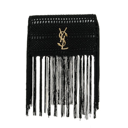 Saint Laurent Crochet Fringe Monogram Serpent Clutch Black 1 of 7