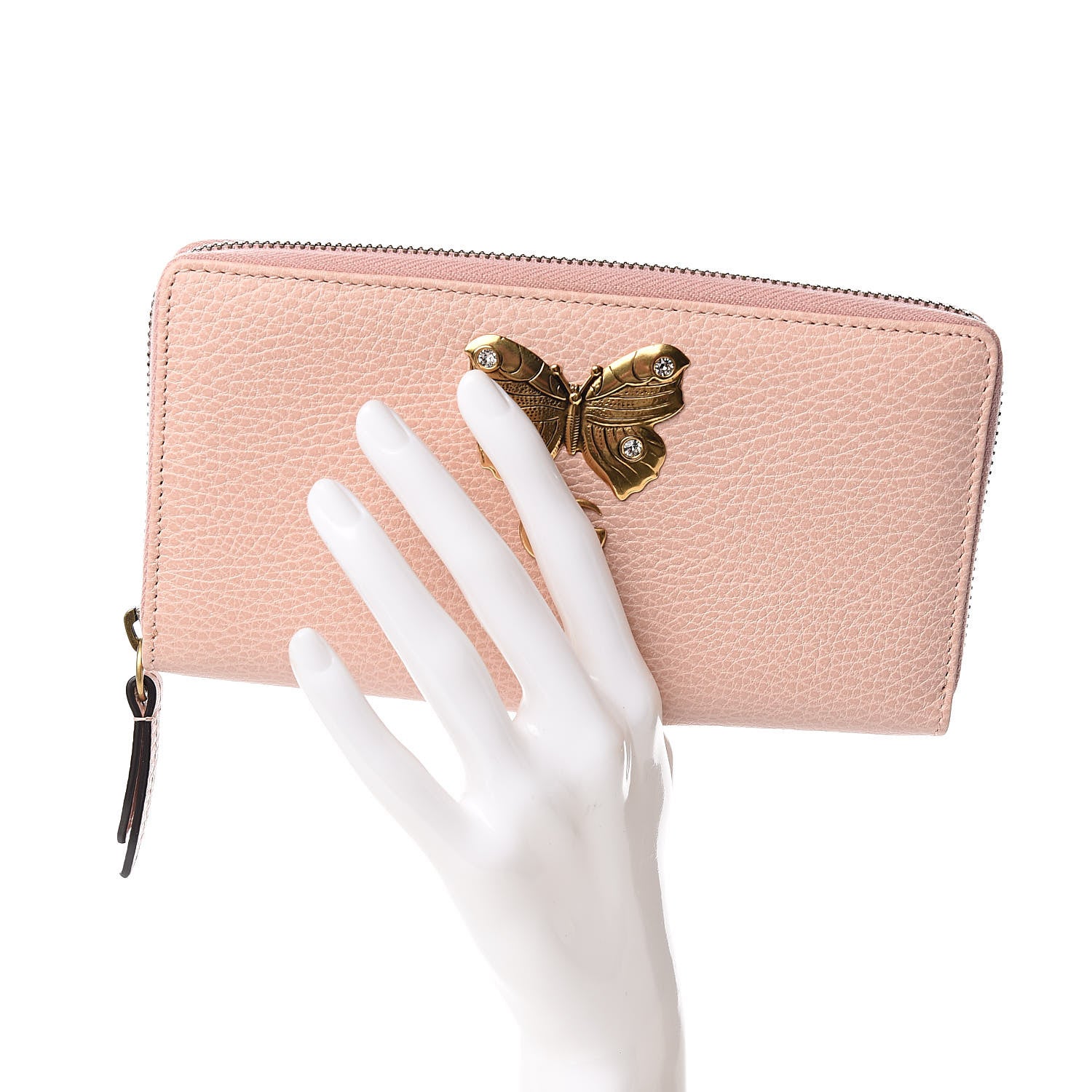 Gucci Calfskin Butterfly Farfalla Zip Around Wallet Perfect Pink 2 of 8