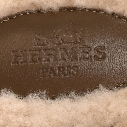 Hermes Suede Goatskin Shearling Womens Oz Mules 38 Etoupe Ecru 8 of 10