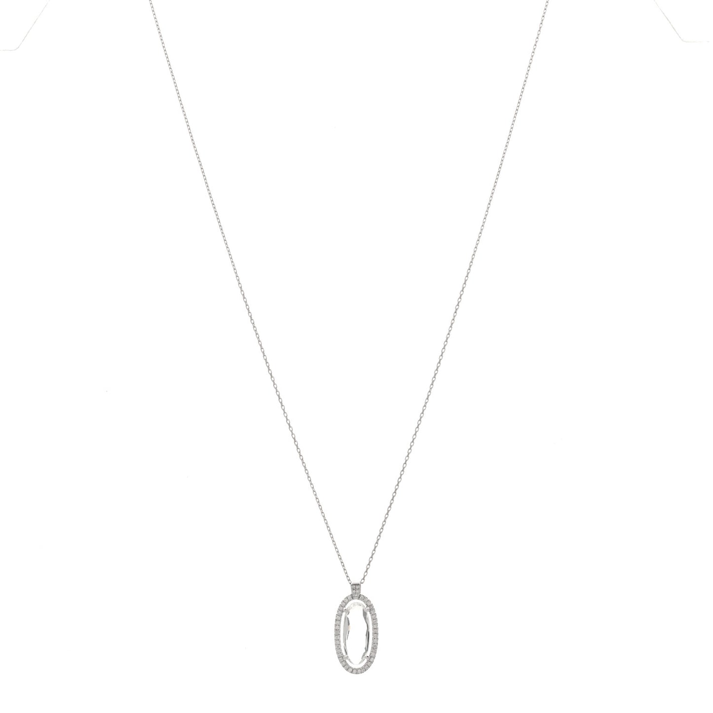 18K White Gold Diamond White Topaz Oval Pendant Necklace