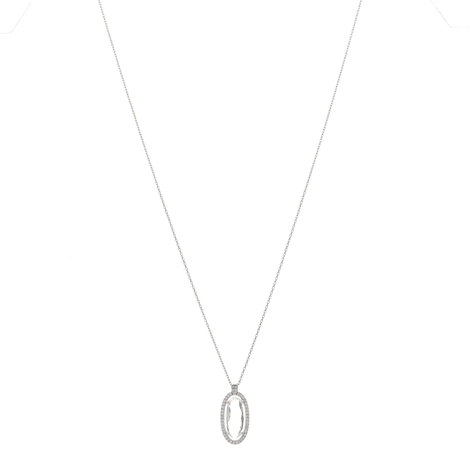 Suzanne Kalan 18K White Gold Diamond White Topaz Oval Pendant Necklace 1 of 3