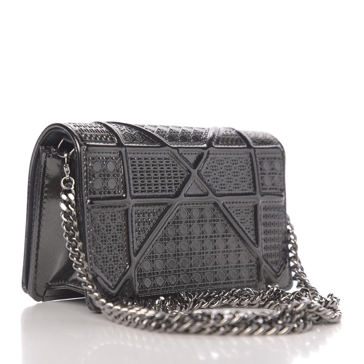 Metallic Patent Micro-Cannage Baby Diorama Flap Bag Onyx Black