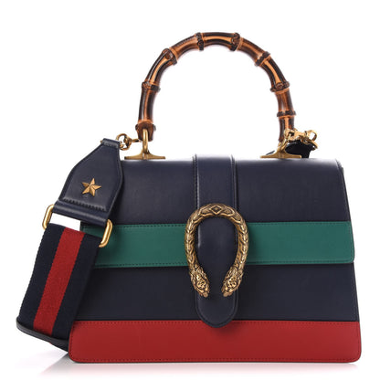 Gucci Moon Calfskin Bamboo Web Medium Dionysus Top Handle Bag Blue Emerald Hibiscus Red 1 of 14