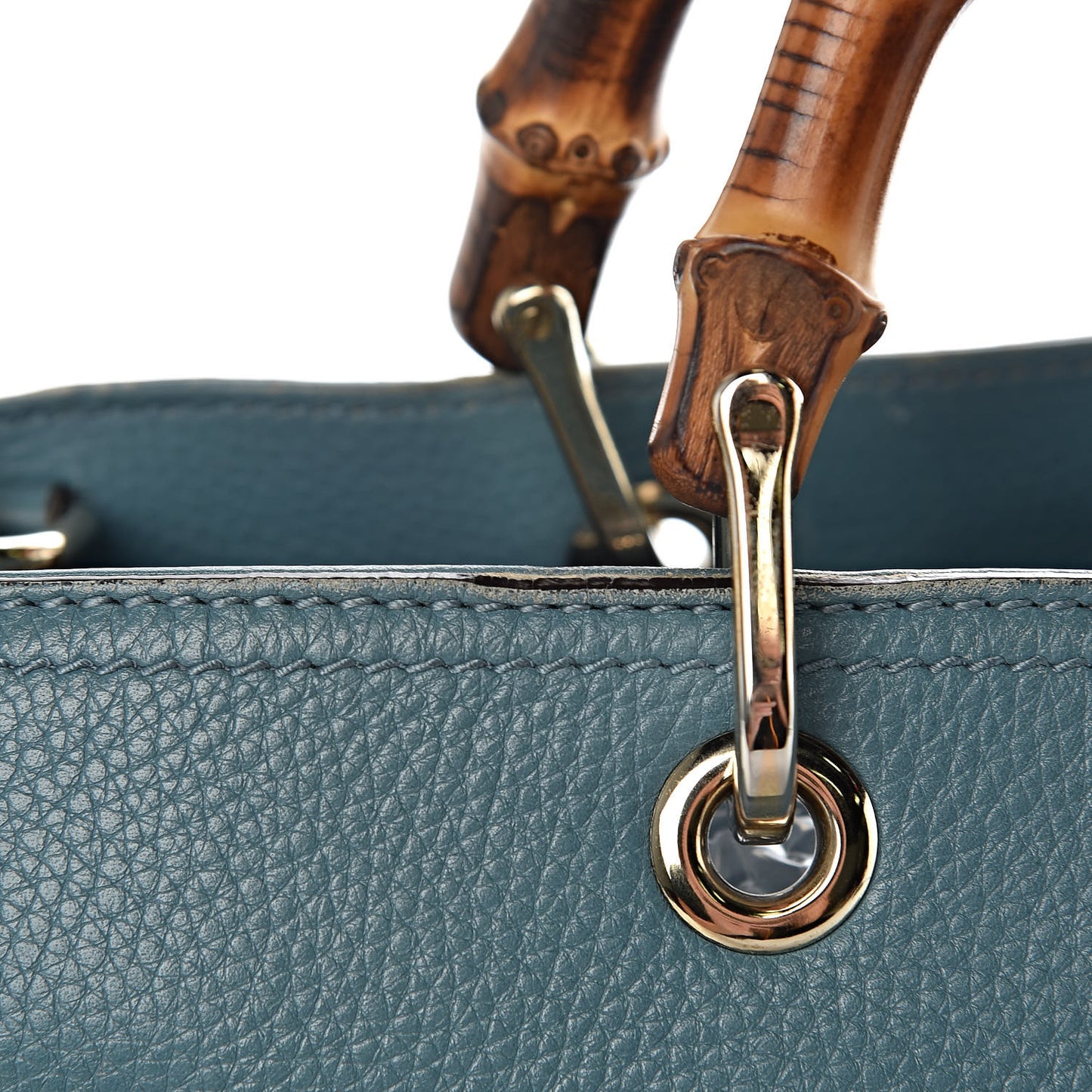 Pebbled Calfskin Medium Bamboo Shopper Tote Light Blue