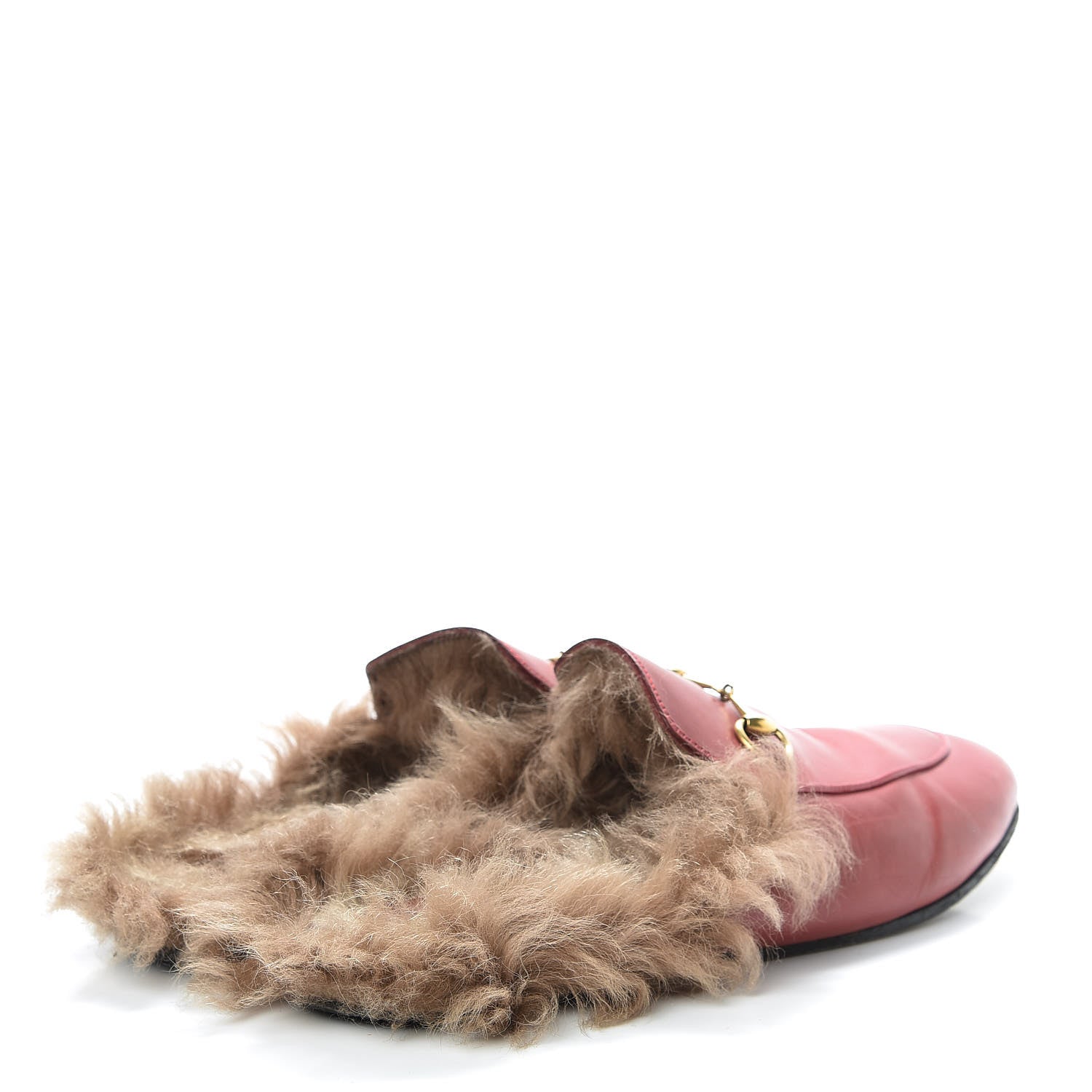 Gucci Betis Glamour Calfskin Fur Womens Princetown Slippers 40.5 Hibiscus Red Naturale 4 of 20