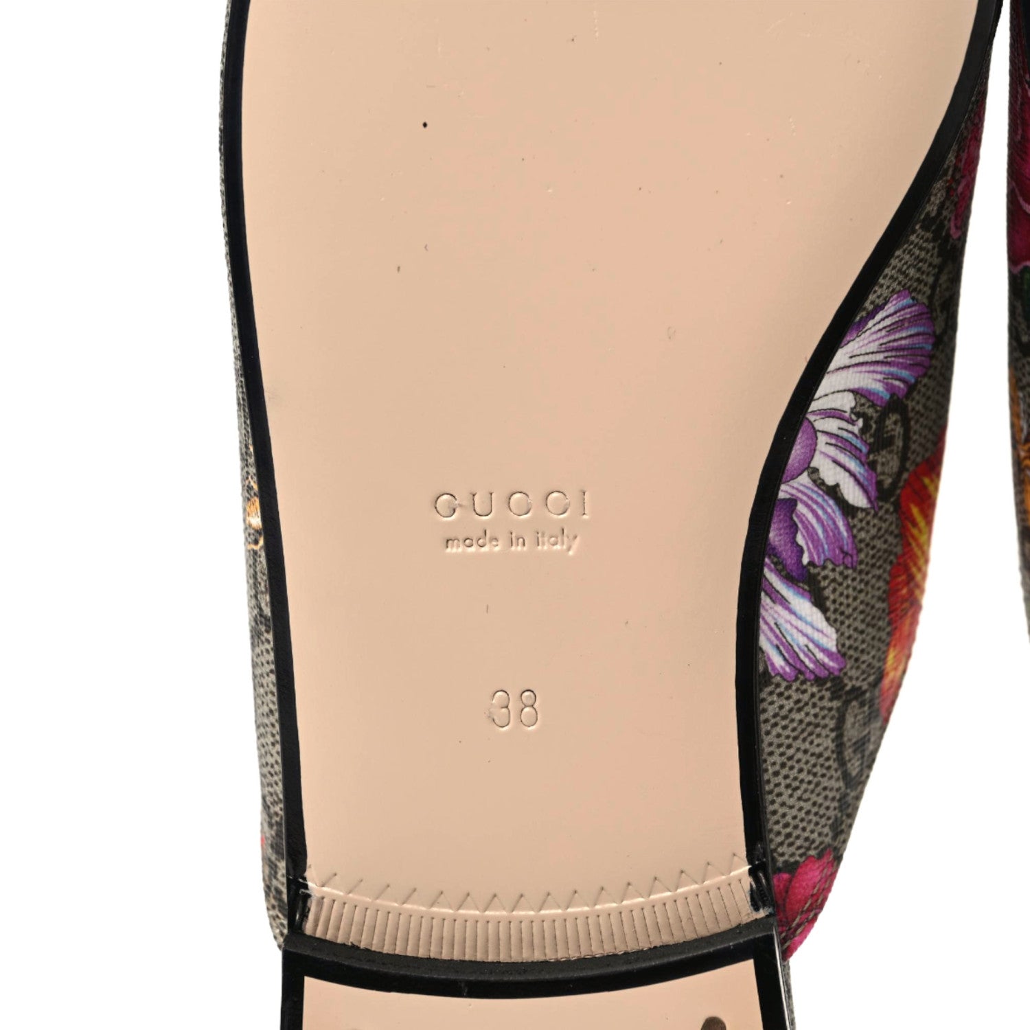 Gucci GG Supreme Monogram Flora Womens Princetown Slippers 38 Beige Ebony Multicolor Rosso 8 of 10