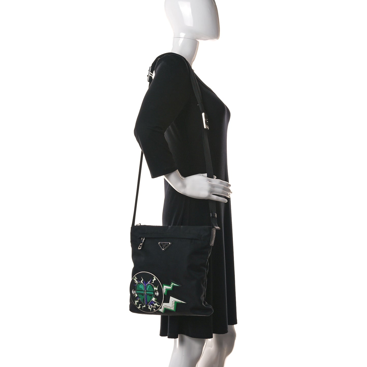 X UNIVERSAL STUDIOS Tessuto Nylon Montagna Frankenstein Heart Small Crossbody Bag Black Smeraldo