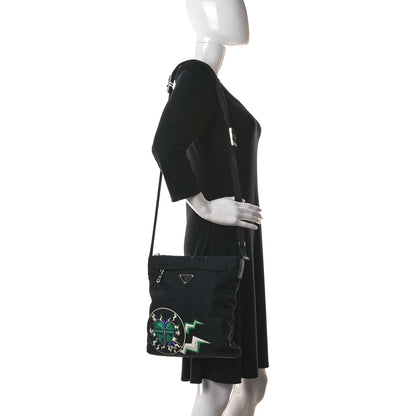 Prada X UNIVERSAL STUDIOS Tessuto Nylon Montagna Frankenstein Heart Small Crossbody Bag Black Smeraldo 2 of 14
