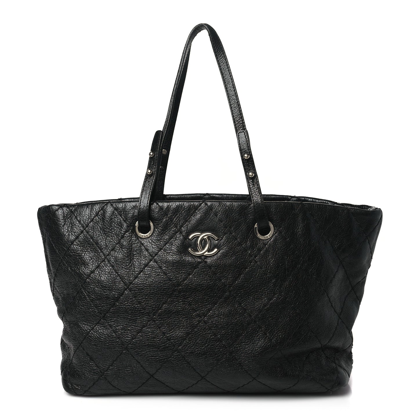 Glazed Calfskin Large On The Road Tote Black