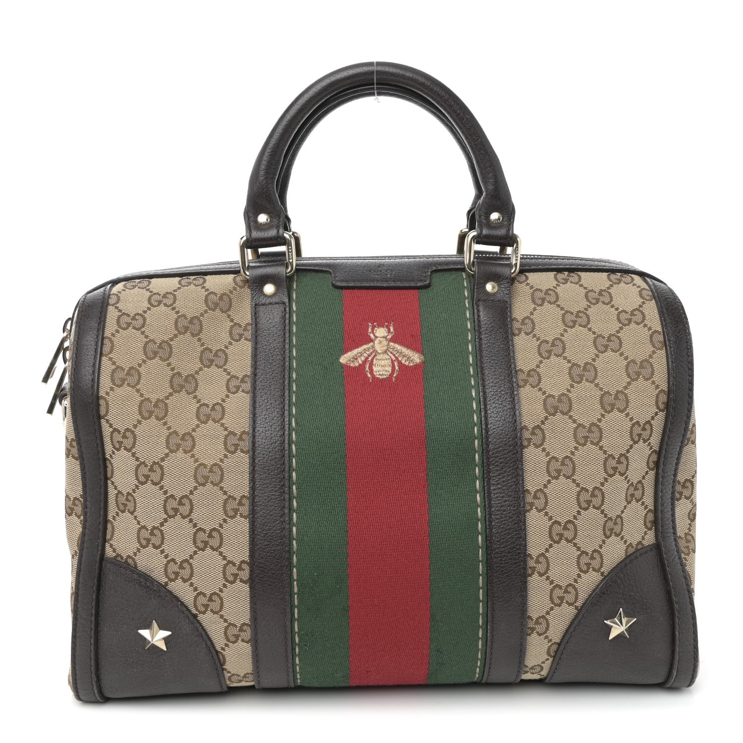 Gucci Monogram Vintage Web Medium Webby Bee Boston Dark Brown 1 of 11