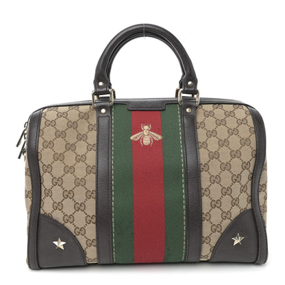 Gucci Monogram Vintage Web Medium Webby Bee Boston Dark Brown 1 of 11