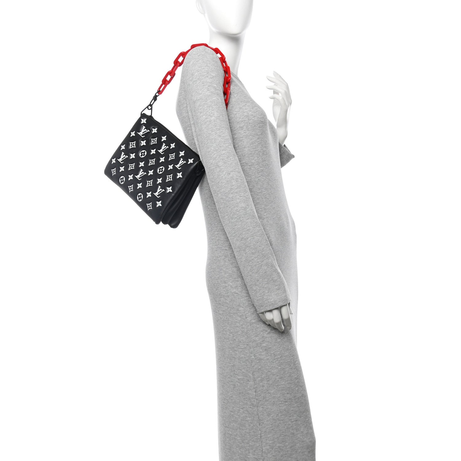Louis Vuitton Lambskin Embossed Monogram Coussin PM Black White 2 of 10