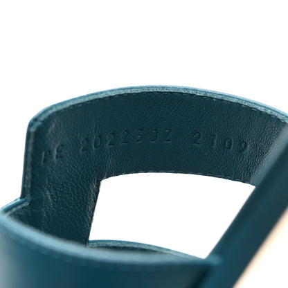 Hermes Calfskin Oran Sandals 39.5 Bleu Emeraude 6 of 9