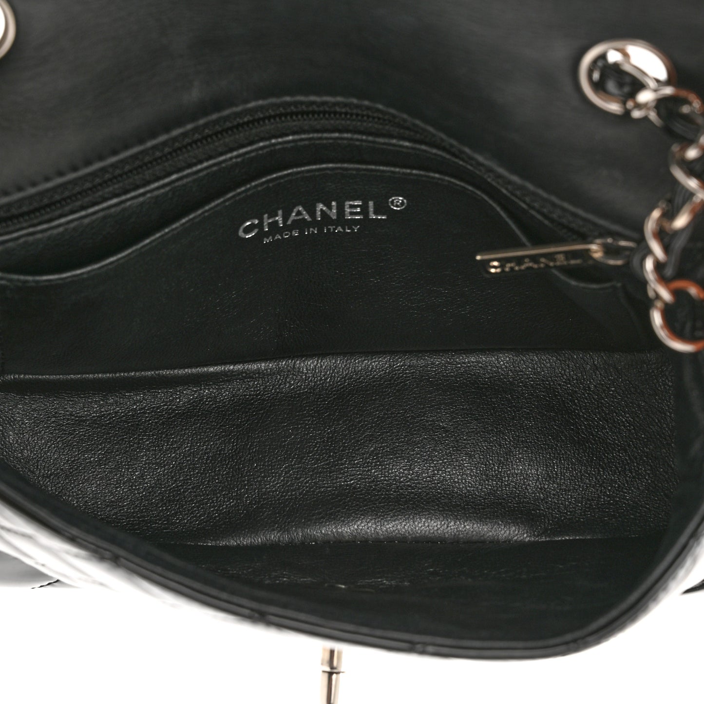 Patent Calfskin Quilted Mini Rectangular Flap Black