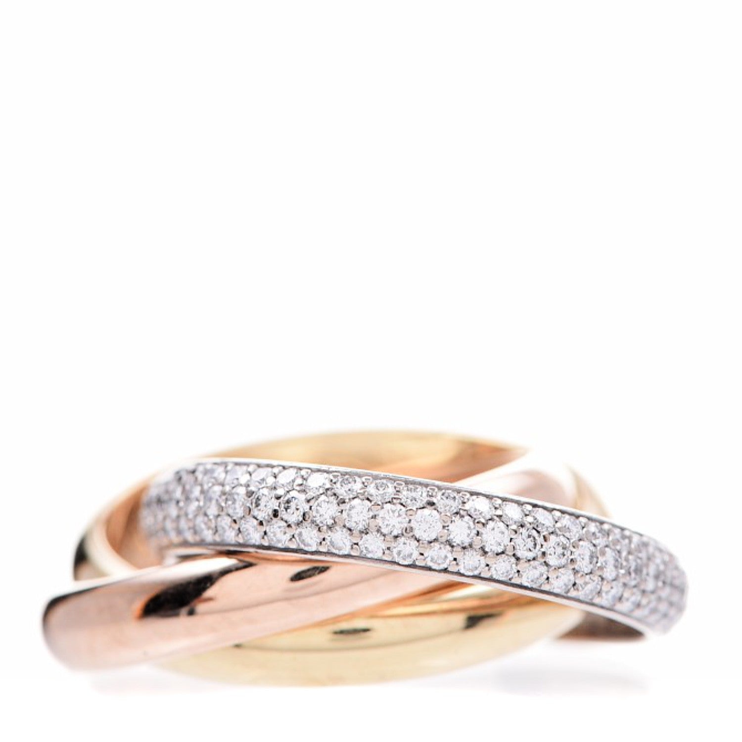 Cartier 18K White Yellow Pink Gold Diamond Classic Trinity Paved Ring 56 7.5 1 of 6