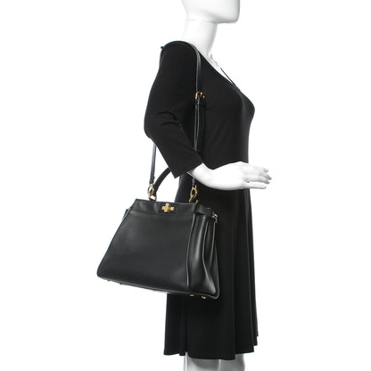 Fendi Vitello Seta Shiny Nappa Medium Peekaboo Iconic Satchel Black 2 of 9