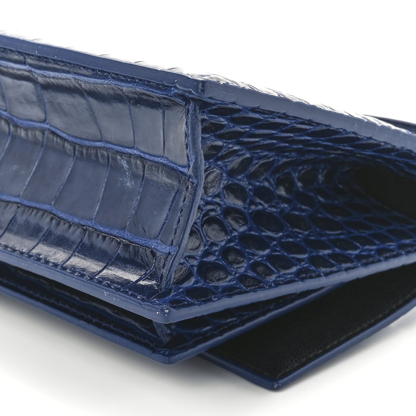 Shiny Calfskin Crocodile Embossed XS Sharp Top Handle Bag Navy