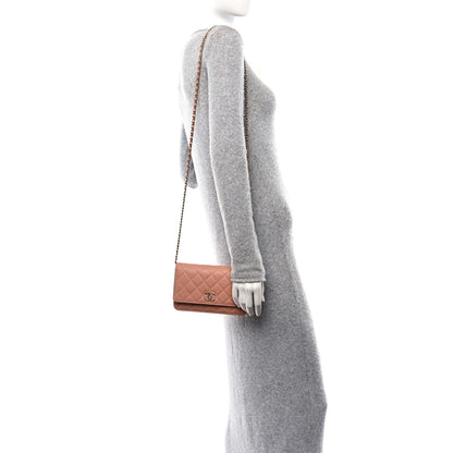 Chanel Caviar Quilted Perforated Metal CC Wallet On Chain WOC Beige 2 of 11