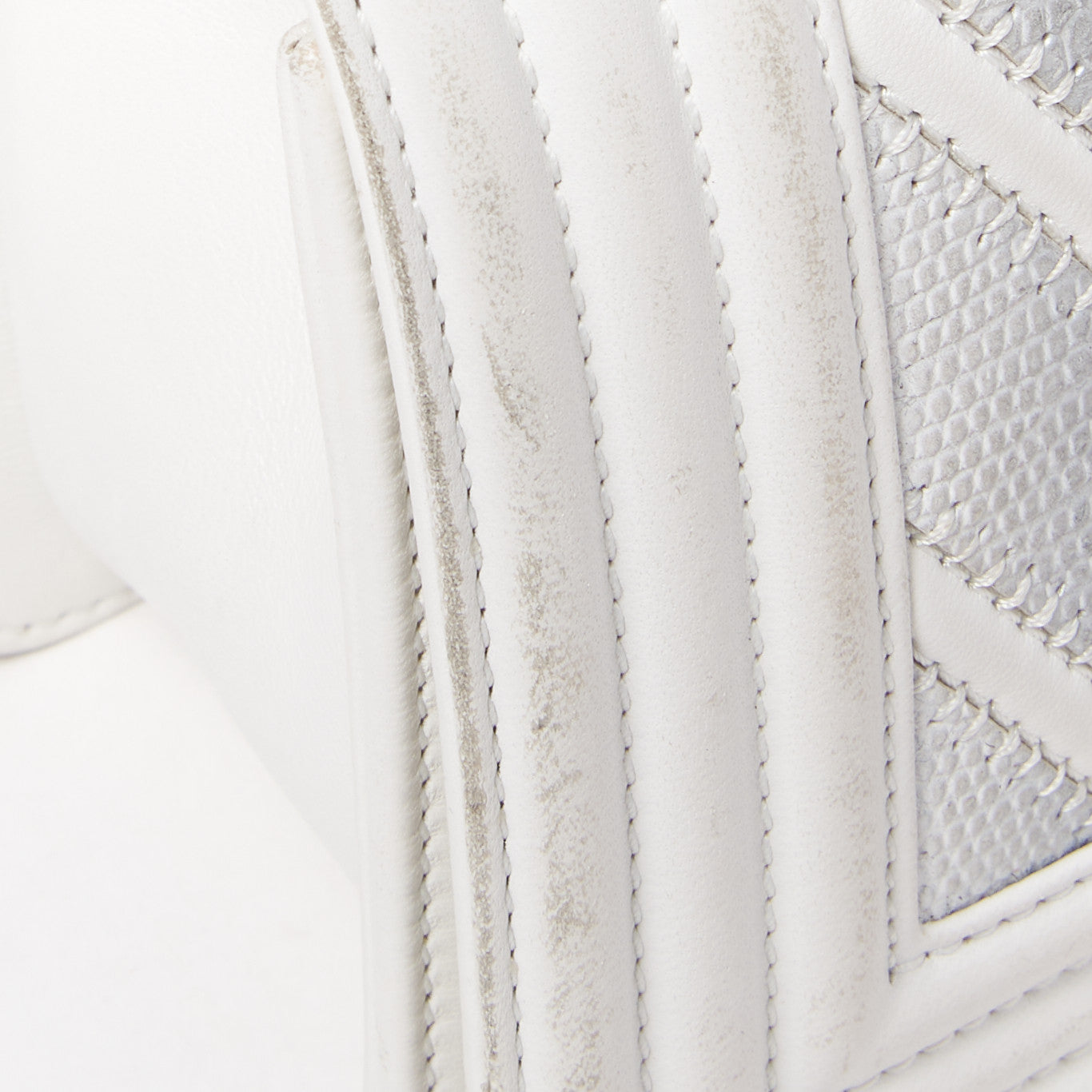 Chanel Lizard Chevron Stitched Small Boy Flap White Silver 11 of 11