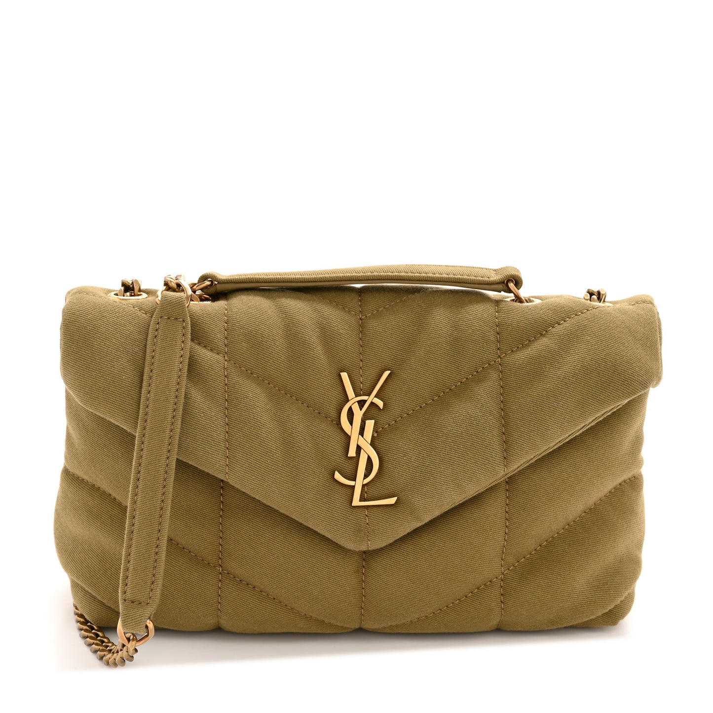 Canvas Quilted Toy Loulou Puffer Monogram Chain Satchel Fir Green