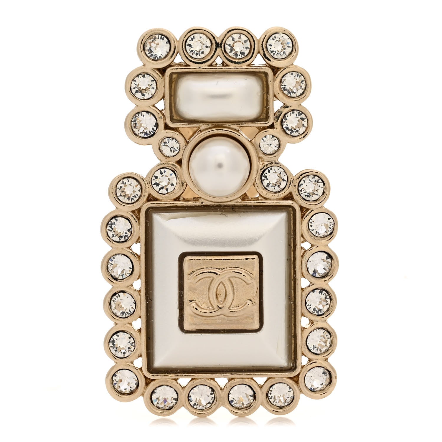 Chanel Resin Crystal Pearl Perfume Bottle CC Brooch White Gold 1 of 5