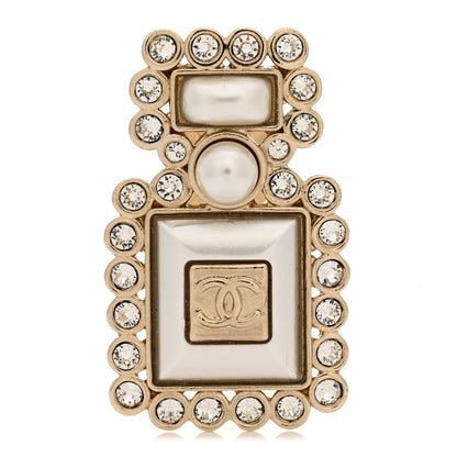 Chanel Resin Crystal Pearl Perfume Bottle CC Brooch White Gold 1 of 5