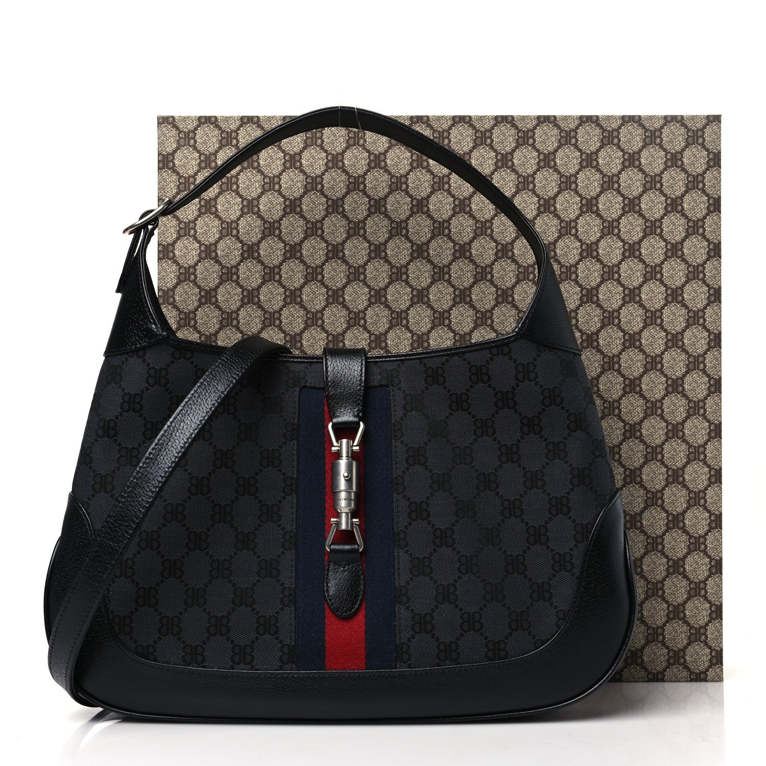 Gucci X BALENCIAGA Supreme Monogram Calfskin Web Medium Jackie 1961 Hobo Black 11 of 11