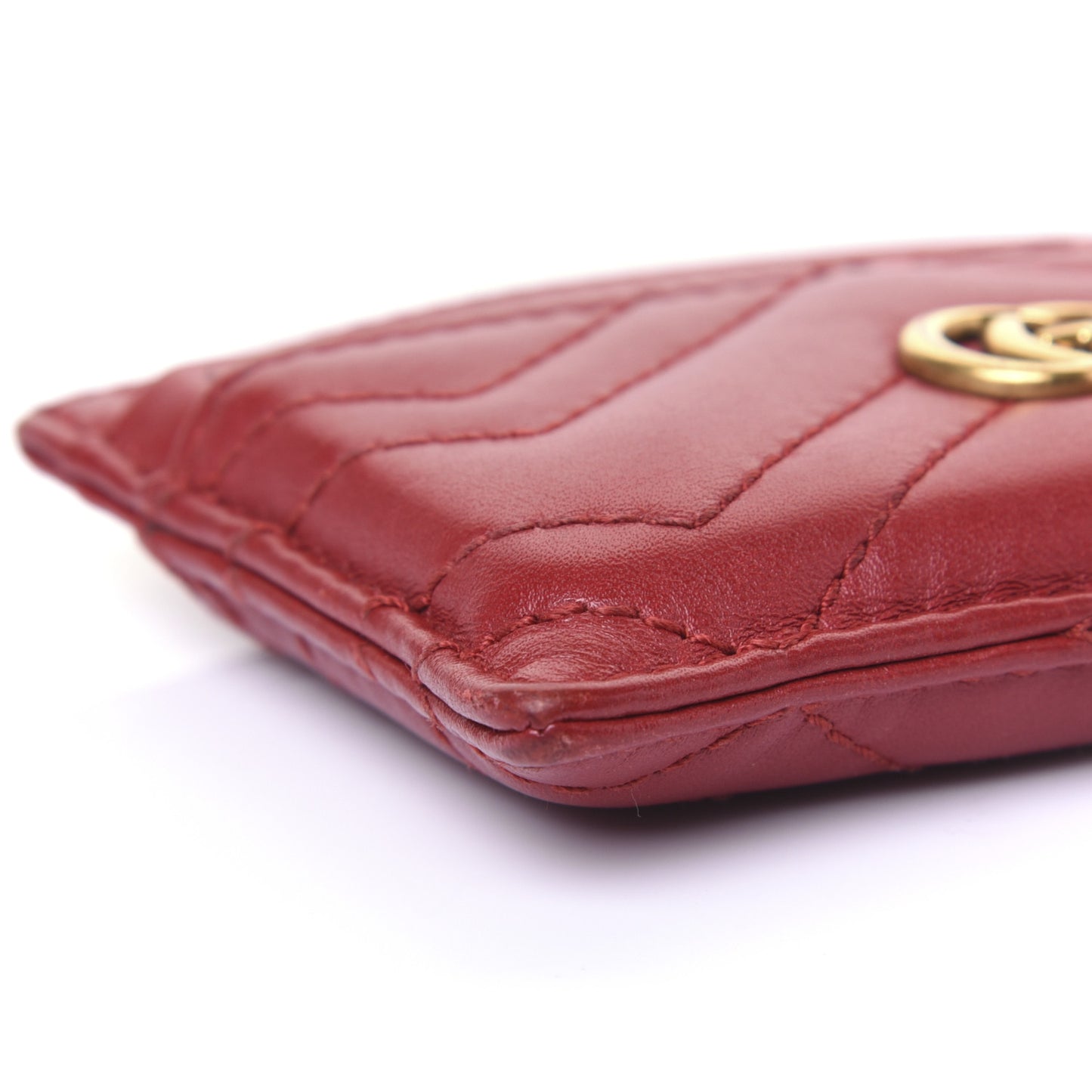 Calfskin Matelasse GG Marmont Card Holder Hibiscus Red
