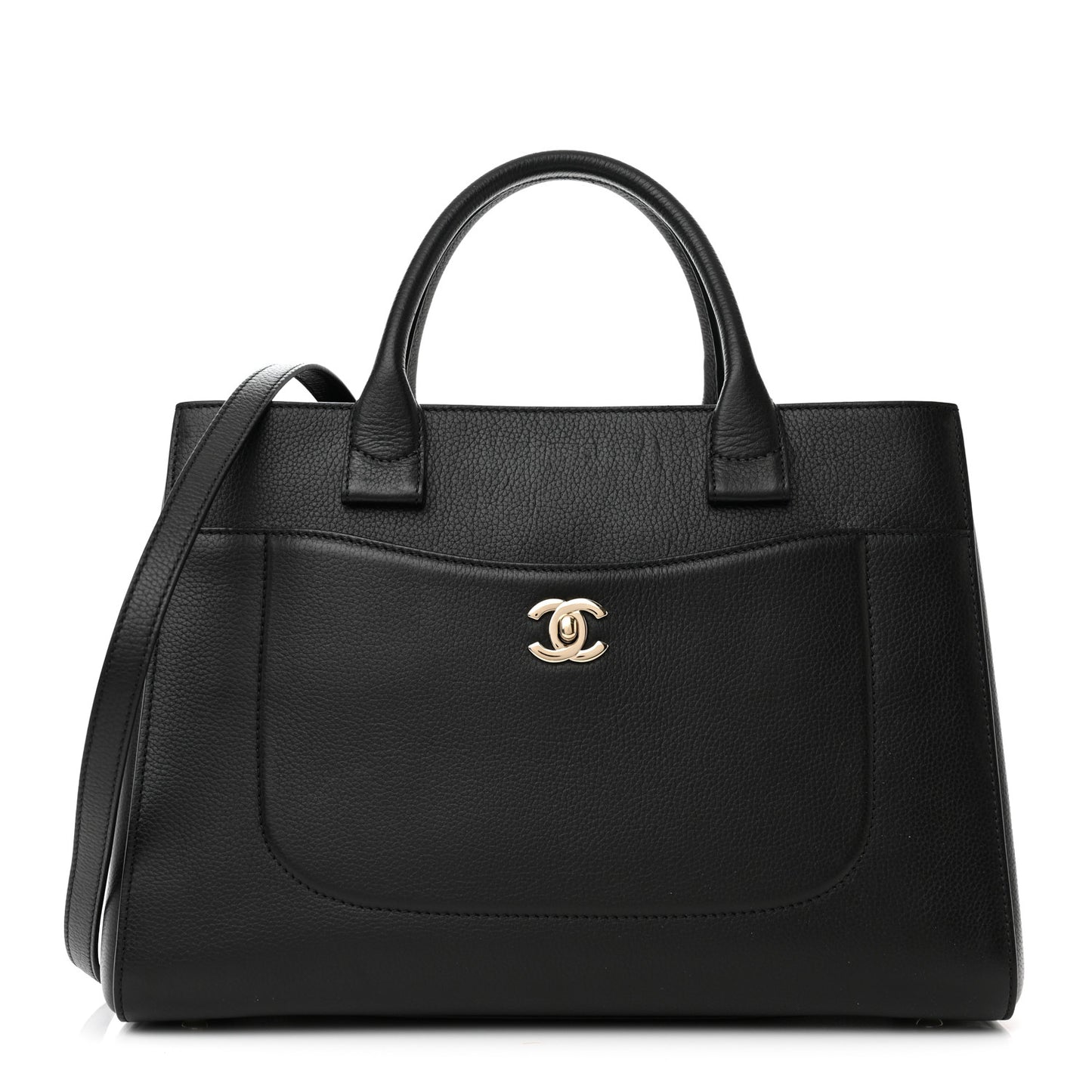 Grained Calfskin Small Neo Executive Shopper Tote Black