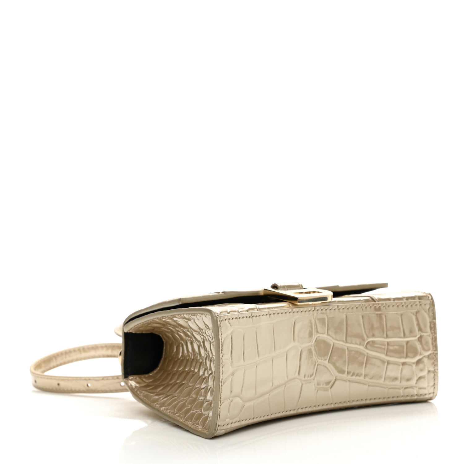 Balenciaga Metallic Shiny Calfskin Crocodile Embossed Hourglass Top Handle Bag XS Light Gold 7 of 23