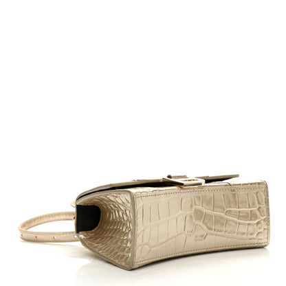 Balenciaga Metallic Shiny Calfskin Crocodile Embossed Hourglass Top Handle Bag XS Light Gold 7 of 23