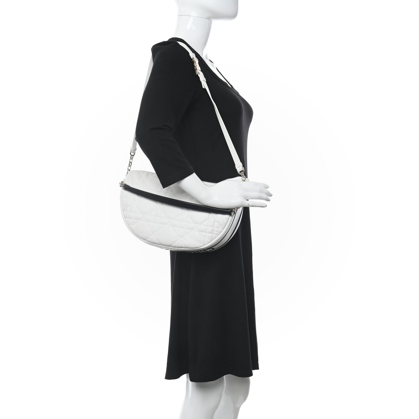 Lambskin Cannage Medium Dior Vibe Hobo Bag White