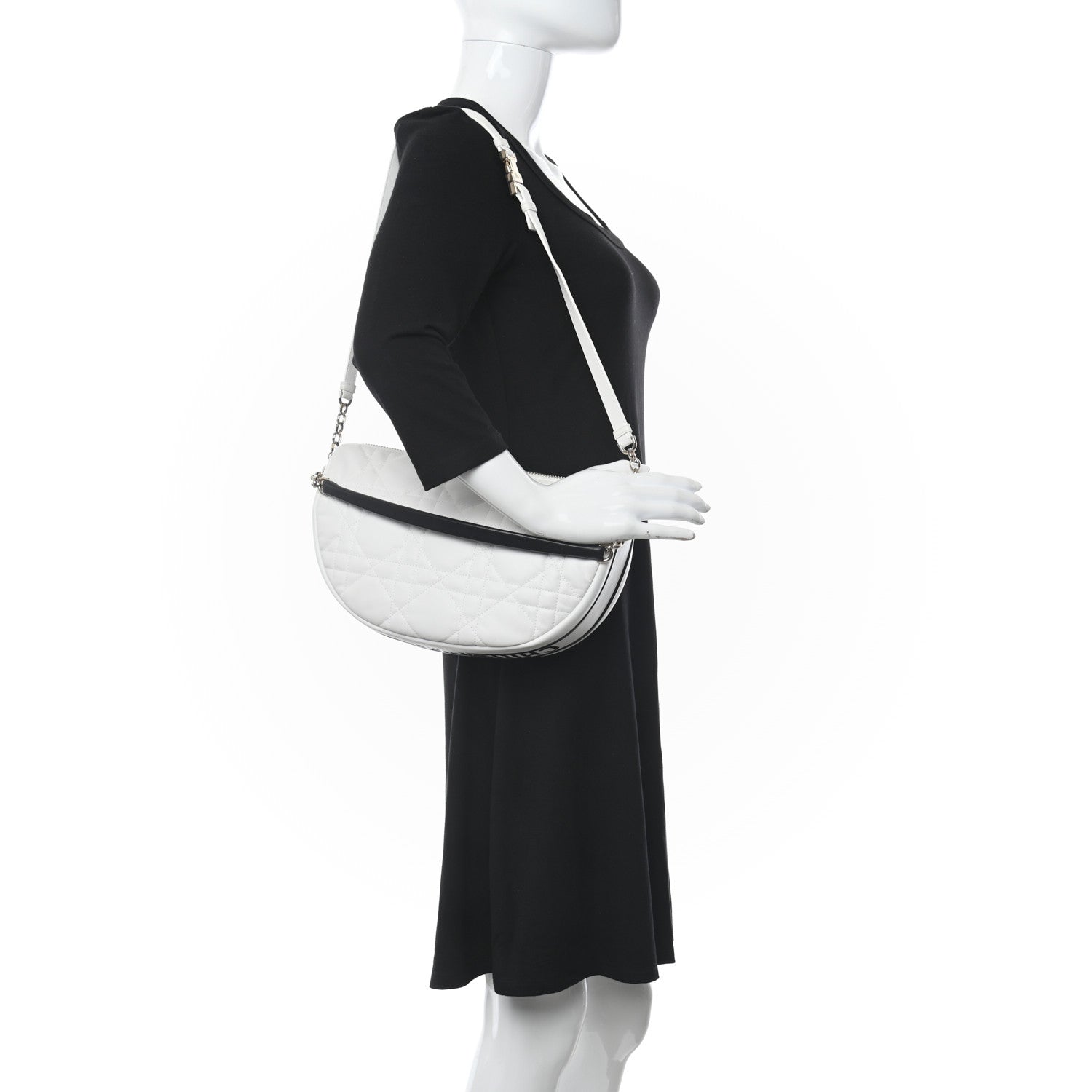 Christian Dior Lambskin Cannage Medium Dior Vibe Hobo Bag White 3 of 9