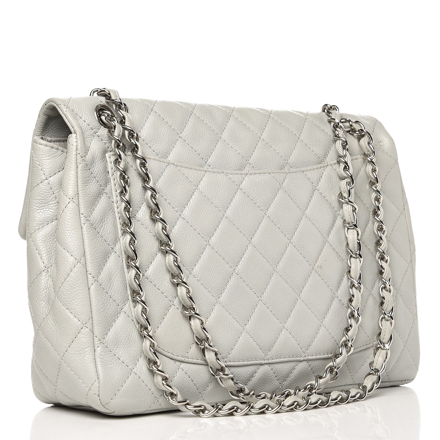 Caviar Quilted Maxi Single Flap Light Grey