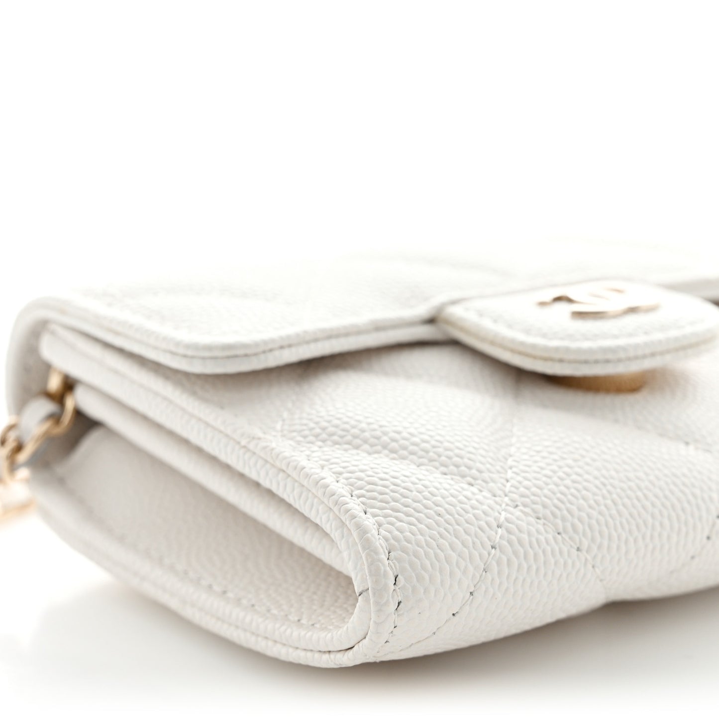 Caviar Quilted Flap Card Holder On Chain White