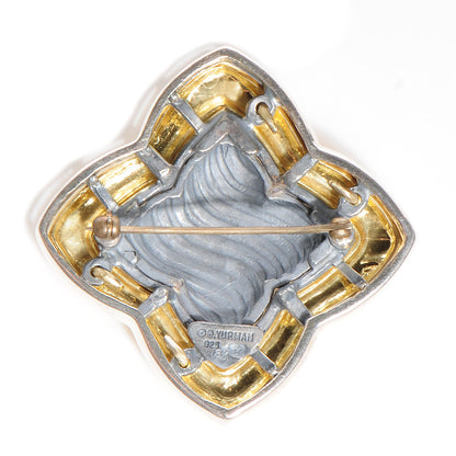 David Yurman Sterling Silver 18K Gold Quatrefoil Brooch Pin 3 of 4