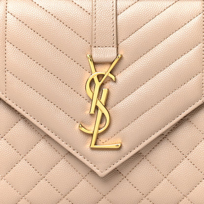 Saint Laurent Grain De Poudre Textured Mixed Matelasse Medium Triquilt Monogram Satchel Dark Beige 7 of 9