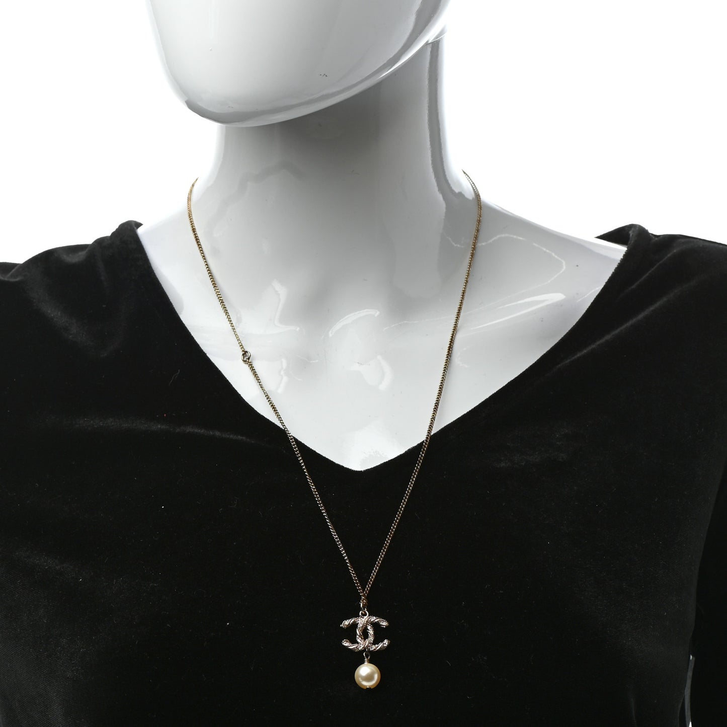 Crystal Twisted CC Drop Necklace Gold