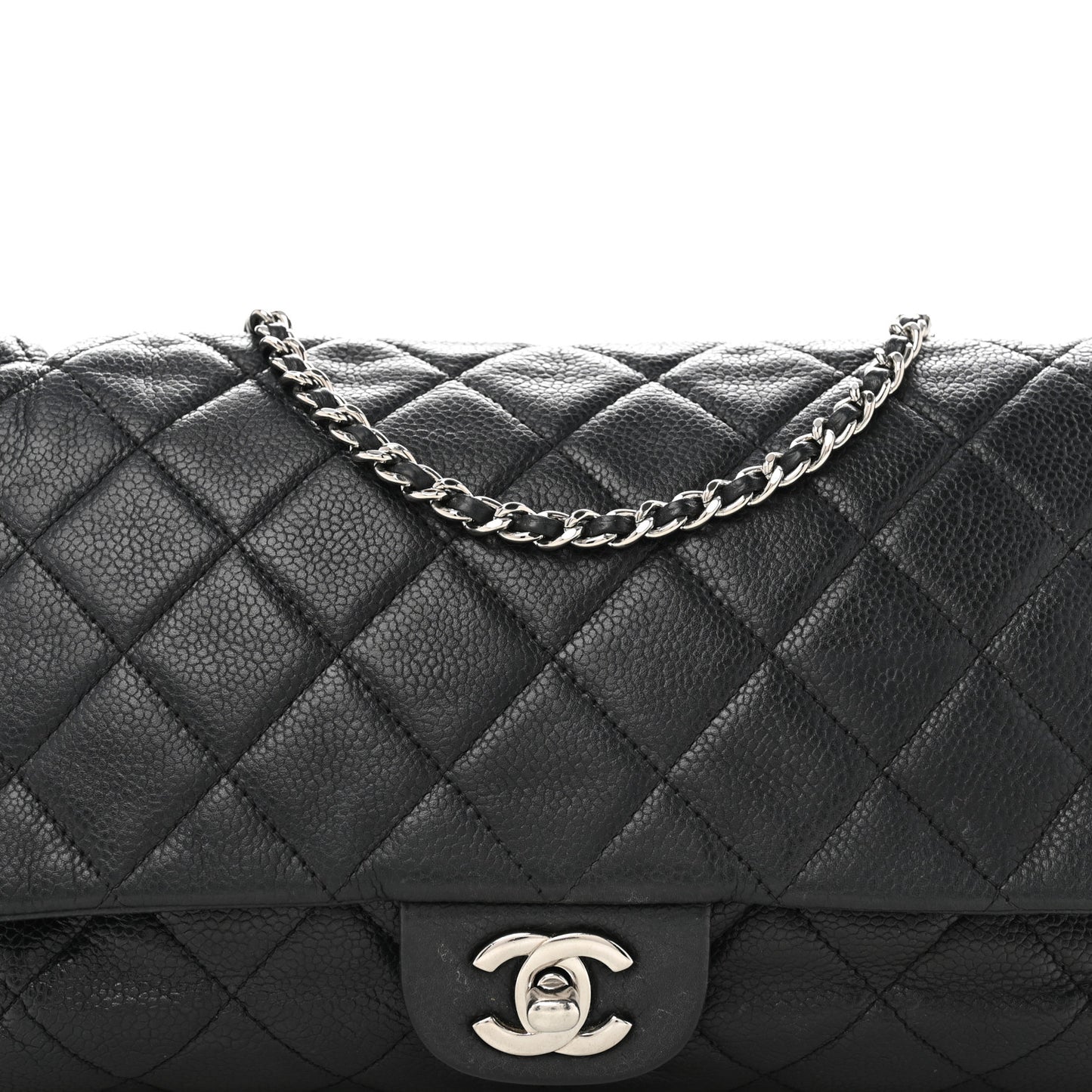 Caviar Quilted Clutch With Chain Flap Black