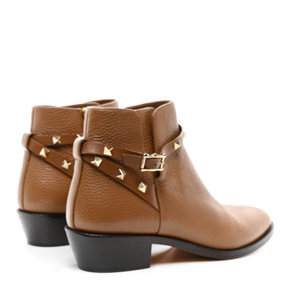 Valentino Garavani Grained Calfskin Rockstud Single Buckle 35mm Cowboy Ankle Boots 39.5 Nocciola 4 of 9