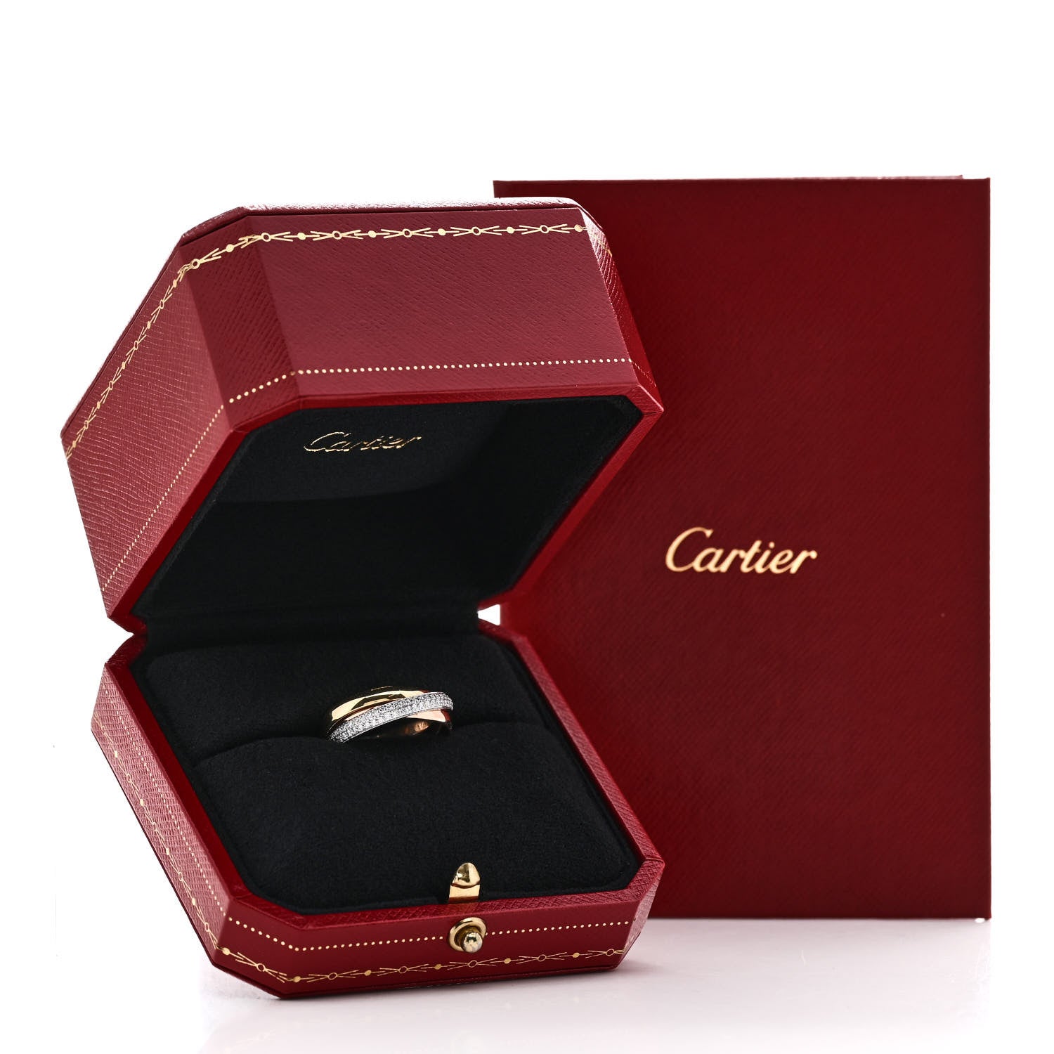 Cartier 18K White Yellow Pink Gold Diamond Small Trinity Paved Ring 54 7 5 of 5