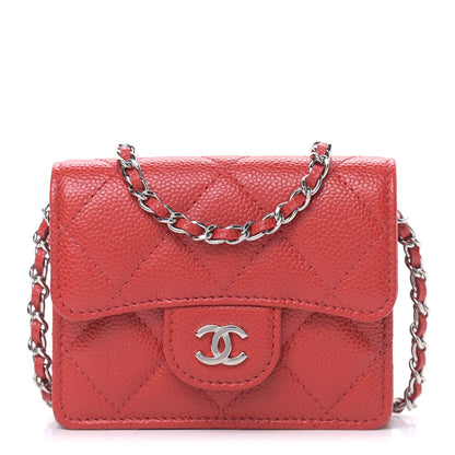 Chanel Caviar Quilted Flap Card Holder On Chain Red 1 of 10