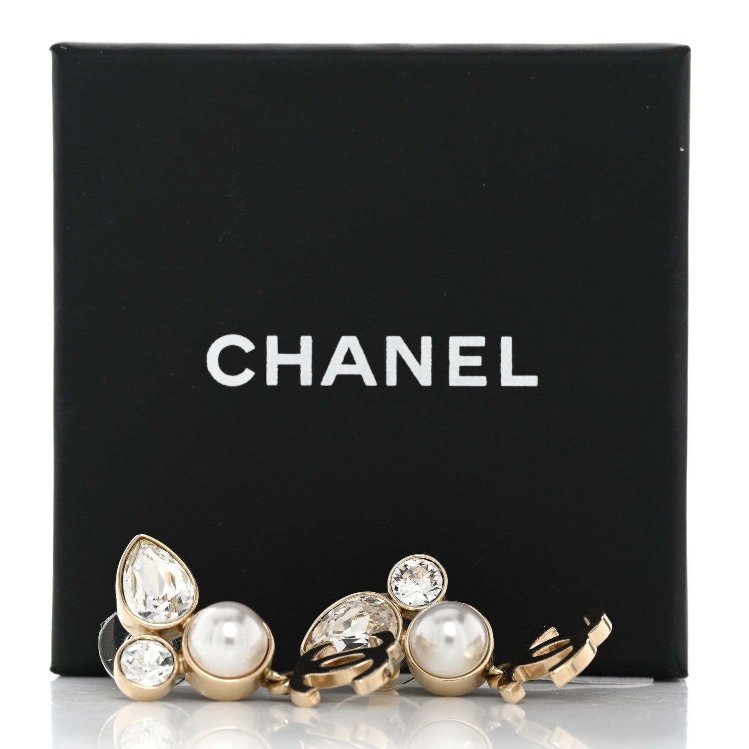 Chanel Pearl Crystal CC Drop Earrings Gold 5 of 5