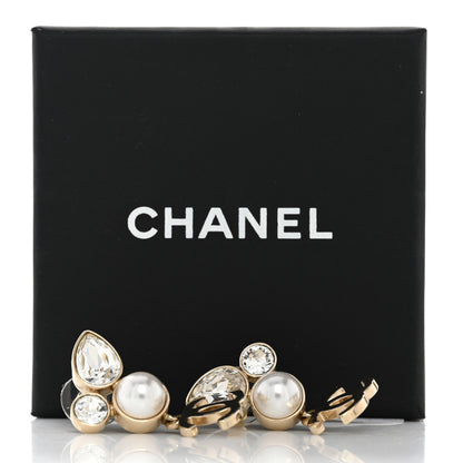 Chanel Pearl Crystal CC Drop Earrings Gold 5 of 5