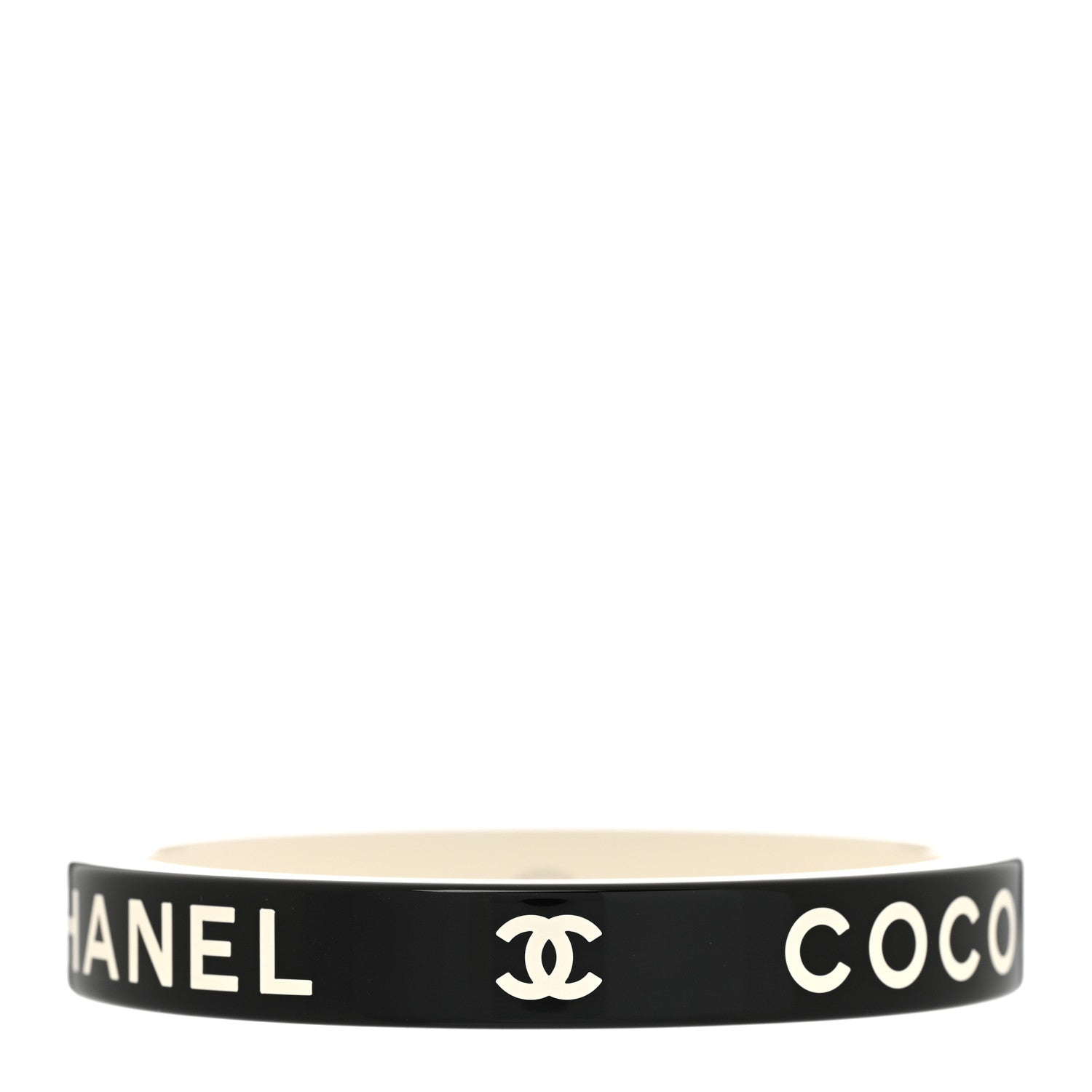 Chanel Resin Logo Bangle Bracelet Black White 1 of 5