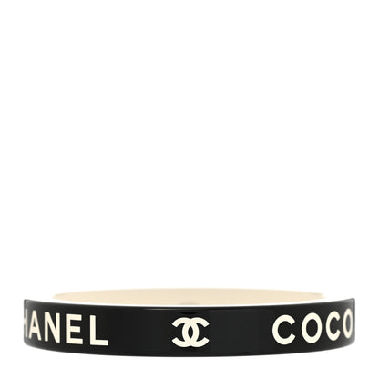 Chanel Resin Logo Bangle Bracelet Black White 1 of 5