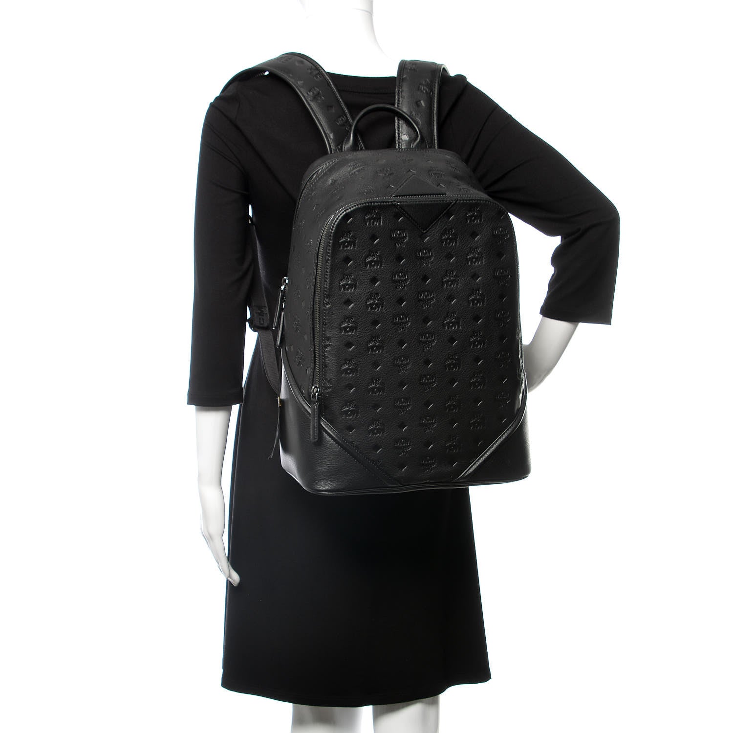 MCM Calfskin Ottomar Monogram Duke Backpack Black 2 of 9