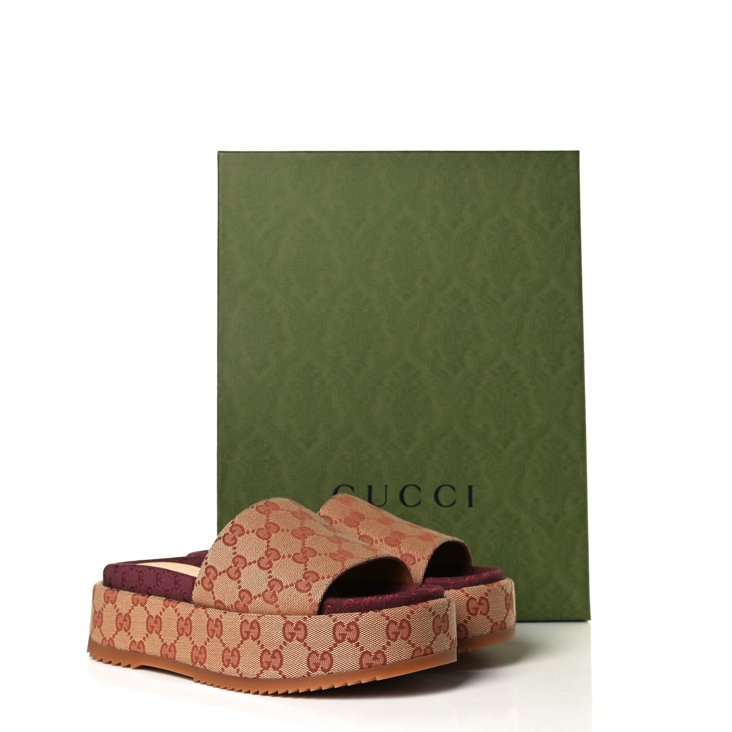 Canvas GG Monogram Angelina Platform Slide Sandals 38.5 Beige Ruggine
